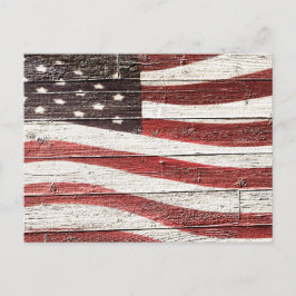 Cartão Postal Bandeira Americana Pintada na Textura de Madeira R