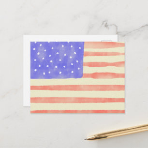 Cartão Postal Bandeira americana rústica em aquarela