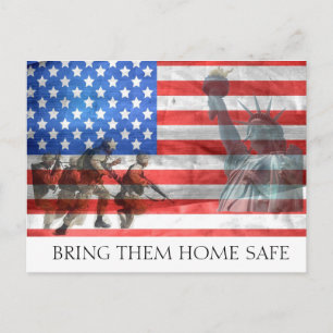Cartão Postal Bandeira Americana, Soldados e Liberdade