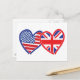 Cartão Postal Bandeira Americana/União Jack Flag Hearts (Frente/Verso In Situ)