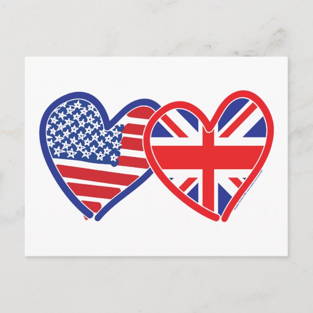 Cartão Postal Bandeira Americana/União Jack Flag Hearts (Frente)