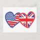 Cartão Postal Bandeira Americana/União Jack Flag Hearts (Frente)