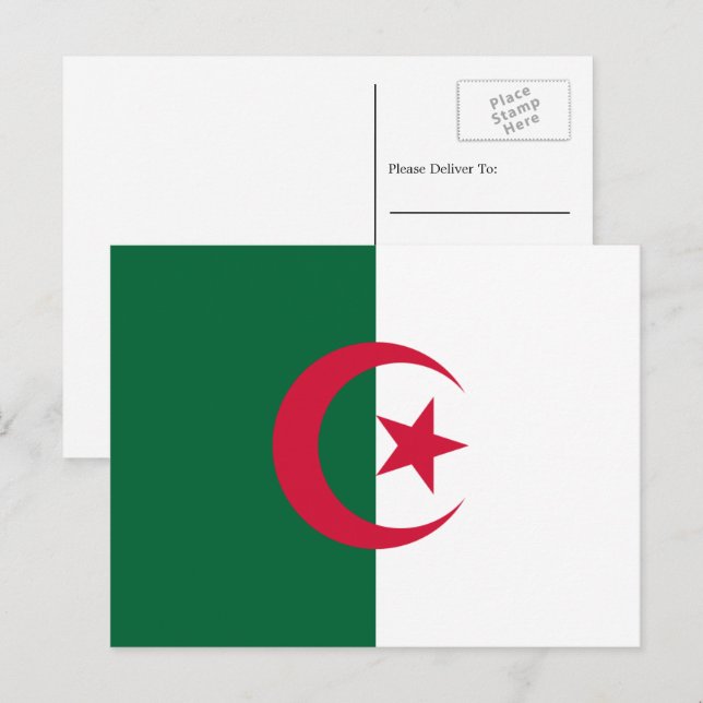 Cartão Postal Bandeira Argelina, Bandeira da Argélia (Frente/Verso)