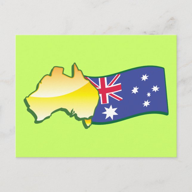 Cartão Postal bandeira australiana e mapa aussie (Frente)