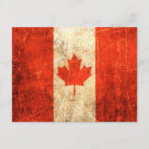 Cartão Postal Bandeira Canadiana Vintage, cratada e Vestida