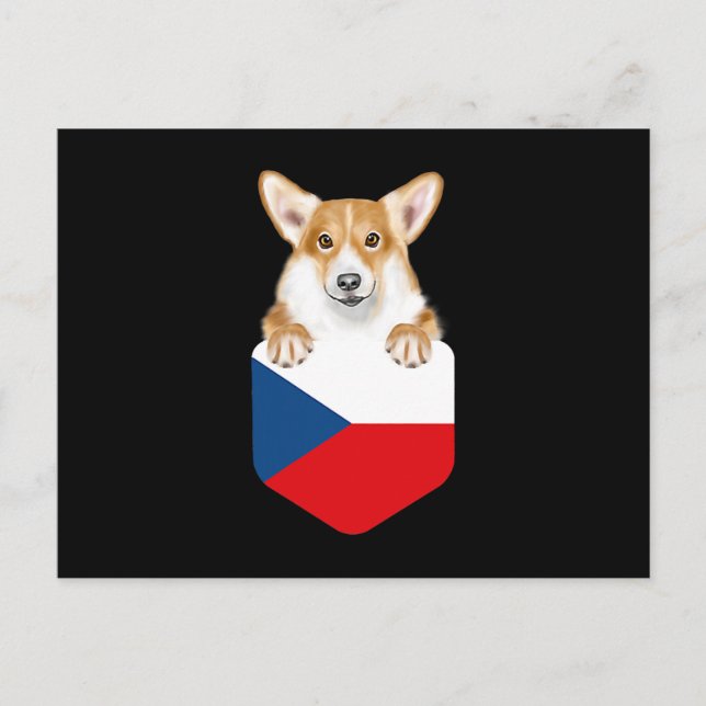Cartão Postal Bandeira Checa Pembroke Welsh Corgi Dog Pocket (Frente)