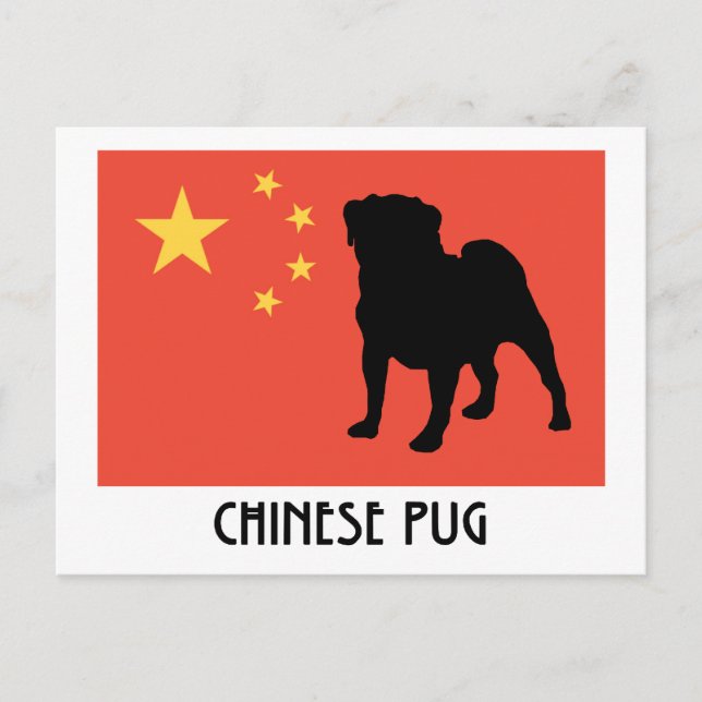 Cartão Postal Bandeira Chinesa com Pug (Frente)