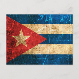 Cartão Postal Bandeira Cubana de Vintage Arranhada e Vestida