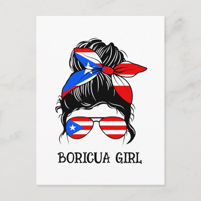 Cartão Postal Bandeira Custa Boricua Girl Porto Rico (Frente)