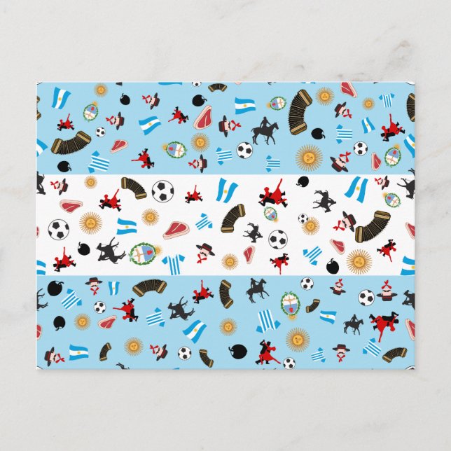 Cartão Postal Bandeira da Argentina com ícones famosos (Frente)