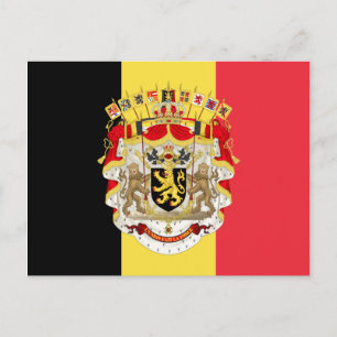 Cartão Postal Bandeira da Bélgica & COA