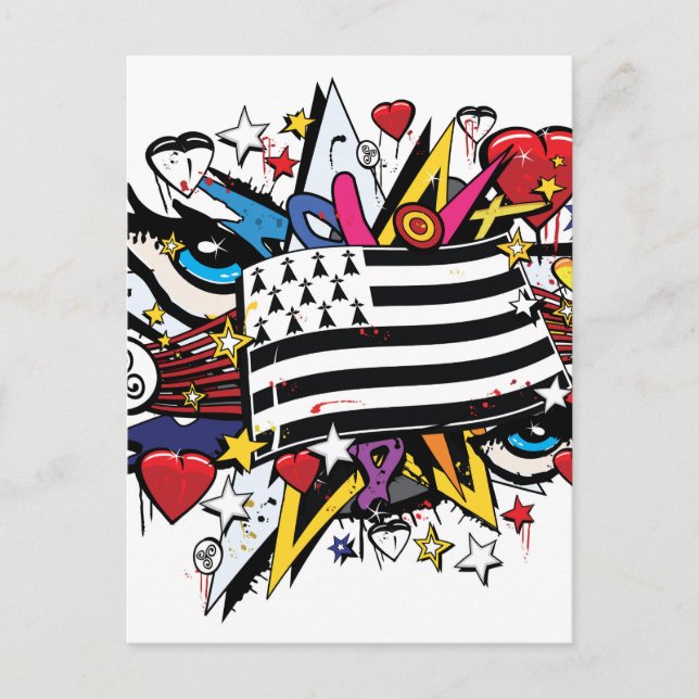 Cartão Postal Bandeira da Bretânia Breizh graffiti bretão grafit (Frente)