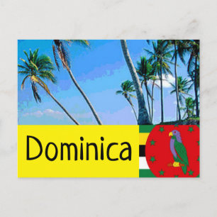 Cartão Postal Bandeira da Domínica com palmeiras tropicais