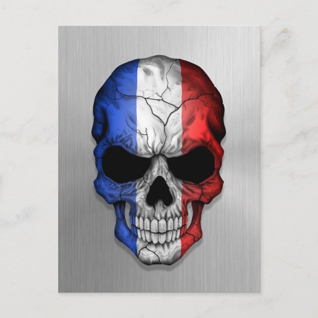 Cartão Postal Bandeira da França em uma Caveira de Aço (Frente)