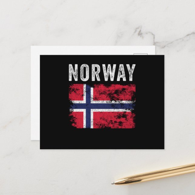 Cartão Postal Bandeira da Noruega em dificuldades - Bandeira da  (Frente/Verso In Situ)