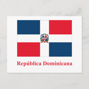 Cartão Postal Bandeira da República Dominicana com nome em espan
