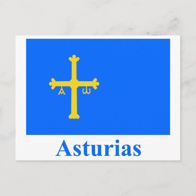 Cartão Postal Bandeira das Astúrias com nome (Frente)