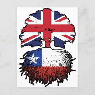 Cartão Postal Bandeira das Raízes da Árvore Britânica do Chile