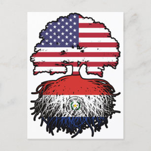 Cartão Postal Bandeira das Raízes da Árvore dos EUA paraguaios