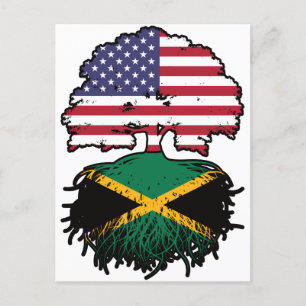 Cartão Postal Bandeira das Raízes da Árvore Jamaicano-Americana