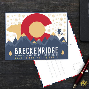 Cartão Postal Bandeira de Breckenridge Colorado Montanha Esqui S