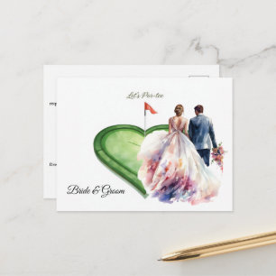 Cartão Postal Bandeira de golfe em forma de coração no green de 