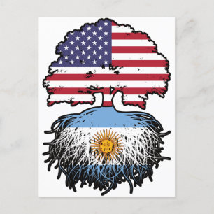 Cartão Postal Bandeira de Raízes de Árvore Argentina-americana