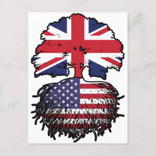 Cartão Postal Bandeira de Raízes de Árvore Britânica Americana