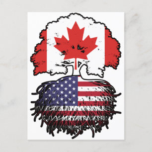 Cartão Postal Bandeira de Raízes de Árvore Canadense Americano C