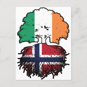 Cartão Postal Bandeira de Raízes de Árvore da Irlanda da Noruega