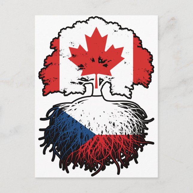 Cartão Postal Bandeira de Raízes de Árvore do Canadá Checo (Frente)