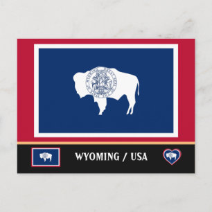 Cartão Postal Bandeira de Wyoming & Wyoming Estado EUA /América