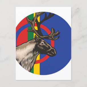 Cartão Postal Bandeira do Animal Nacional Sami da Rena