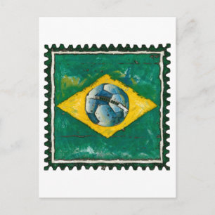 Cartão Postal Bandeira do Brasil com bola como selo
