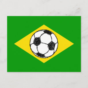 Cartão Postal Bandeira do Brasil   Esboço de futebol