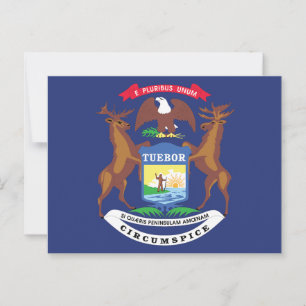 Cartão Postal Bandeira do Estado de Michigan Selo do Estado dos