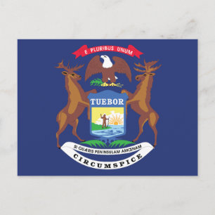 Cartão Postal Bandeira do Estado de Michigan Selo do Estado dos