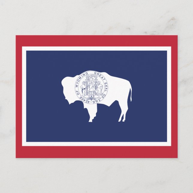 Cartão Postal Bandeira do Estado de Wyoming Búfalo Borda Vermelh (Frente)