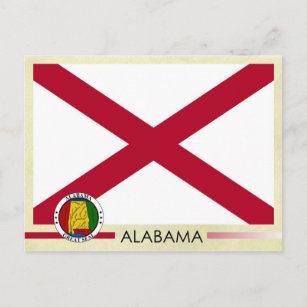 Cartão Postal Bandeira do Estado do Alabama e selo