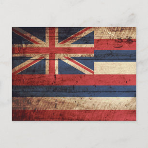 Cartão Postal Bandeira do Estado do Havaí em Grão de Madeira Ant