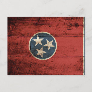 Cartão Postal Bandeira do Estado do Tennessee em grão de madeir
