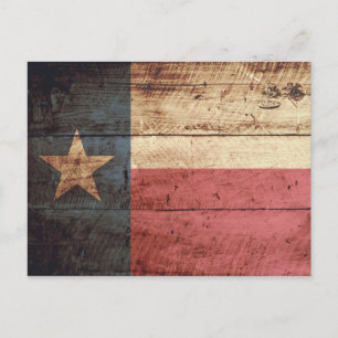Cartão Postal Bandeira do Estado do Texas em Grão de Madeira Ant