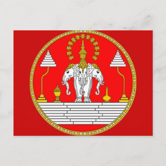 CARTÃO POSTAL BANDEIRA DO LAOS ELEFANTE DE TRÊS CABEÇAS