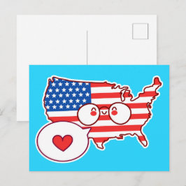 Cartão Postal Bandeira do Mapa dos EUA Fofa