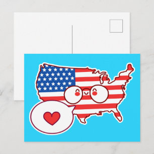 Cartão Postal Bandeira do Mapa dos EUA Fofa