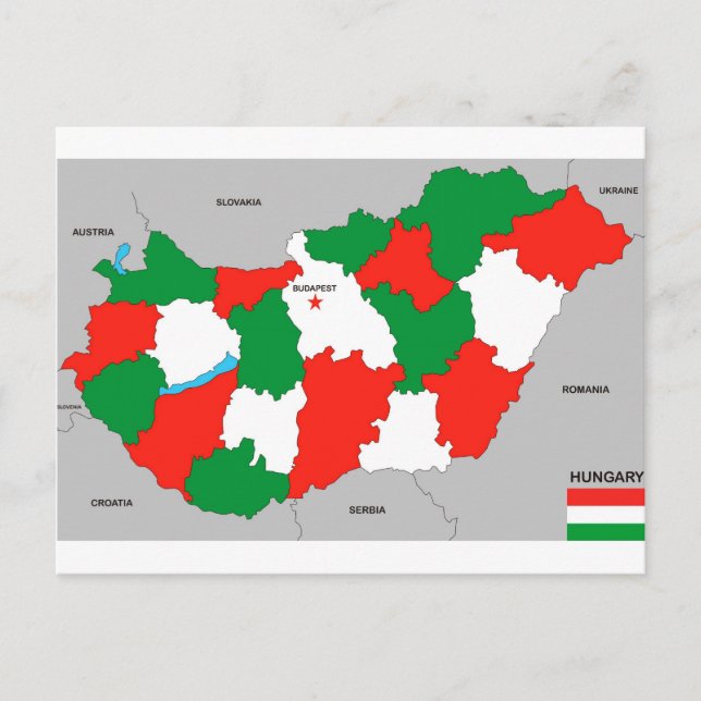 Cartão Postal bandeira do mapa político do país hungria (Frente)
