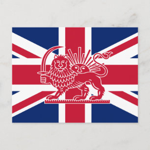 Cartão Postal Bandeira do Patrimônio Britânico-Iraniano   Leão e