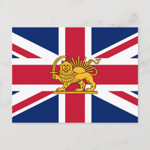 Cartão Postal Bandeira do Patrimônio Britânico-Iraniano   Leão e