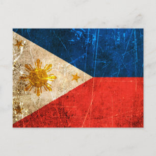 Cartão Postal Bandeira do Vintage Filipino, crachatada e Vestida