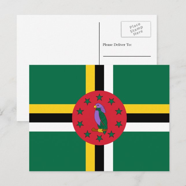 Cartão Postal Bandeira Dominicana, Bandeira de Dominica (Frente/Verso)